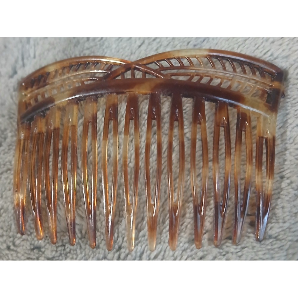 Vintage France Faux Tortoise Shell Hair Comb Arched Lattice Side Slide Art Deco